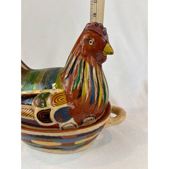 Vintage Hand-Painted Mexican Folk Art Ceramic Hen Covered Dish Tlaquepaque Oaxac - Picture 10 of 11